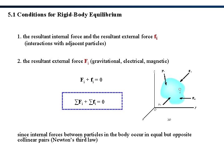 5. 1 Conditions for Rigid-Body Equilibrium 1. the resultant internal force and the resultant