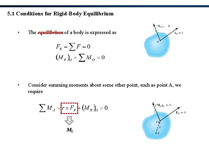 5. 1 Conditions for Rigid-Body Equilibrium • The equilibrium of a body is expressed