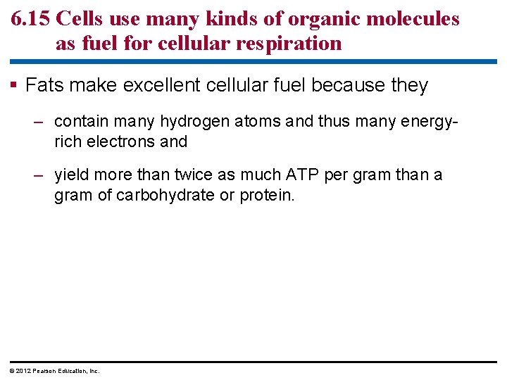 6. 15 Cells use many kinds of organic molecules as fuel for cellular respiration