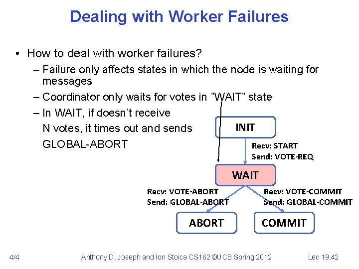 Dealing with Worker Failures • How to deal with worker failures? – Failure only