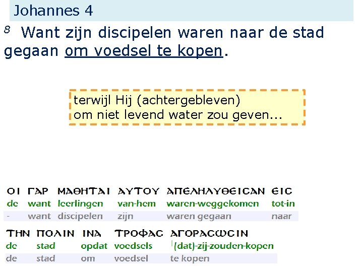 Johannes 4 Want zijn discipelen waren naar de stad gegaan om voedsel te kopen.