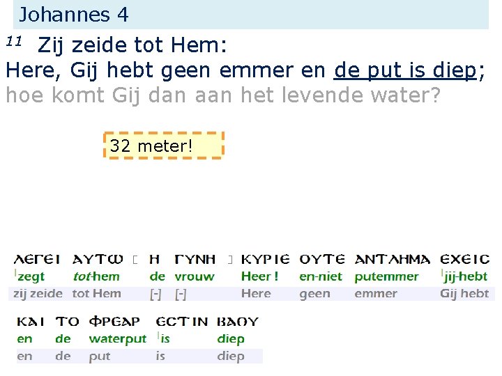 Johannes 4 Zij zeide tot Hem: Here, Gij hebt geen emmer en de put