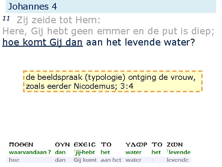 Johannes 4 Zij zeide tot Hem: Here, Gij hebt geen emmer en de put