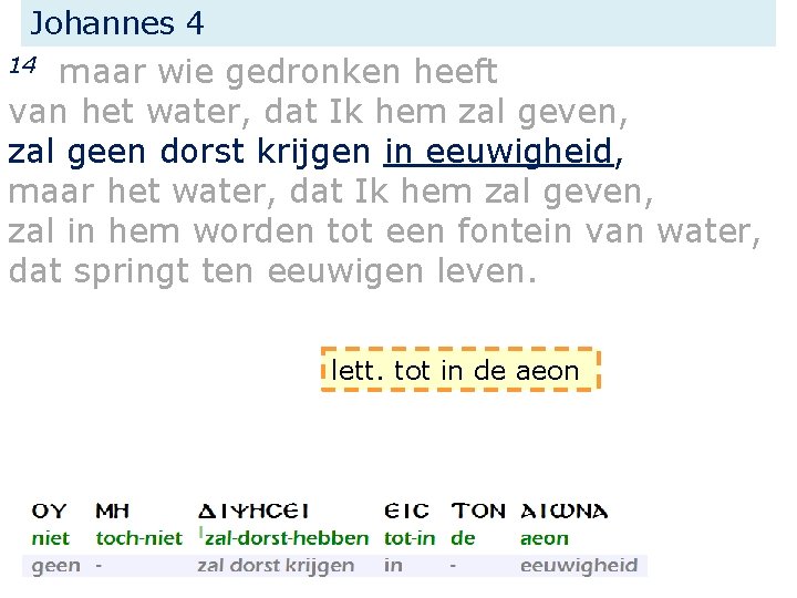 Johannes 4 maar wie gedronken heeft van het water, dat Ik hem zal geven,