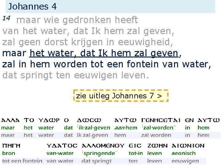 Johannes 4 maar wie gedronken heeft van het water, dat Ik hem zal geven,