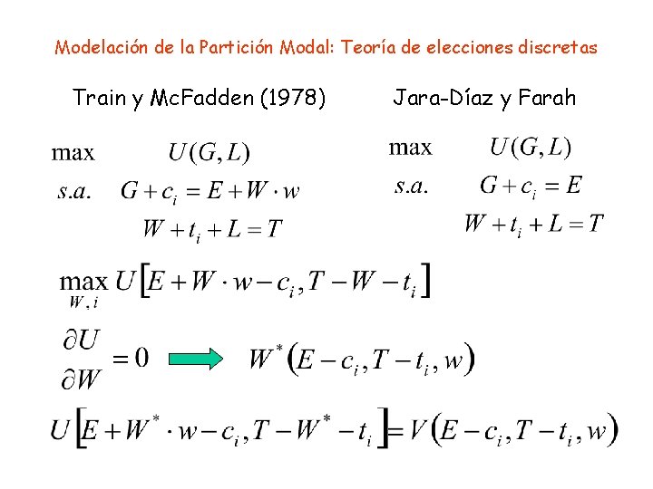 Modelación de la Partición Modal: Teoría de elecciones discretas Train y Mc. Fadden (1978)