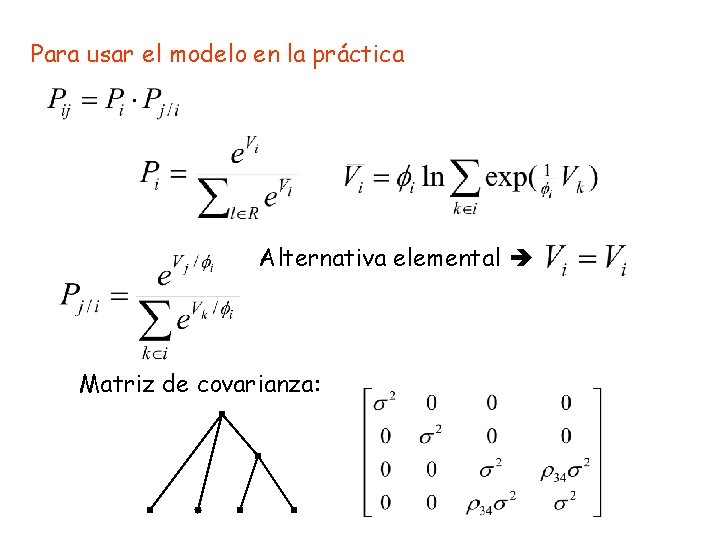Para usar el modelo en la práctica Alternativa elemental Matriz de covarianza: 