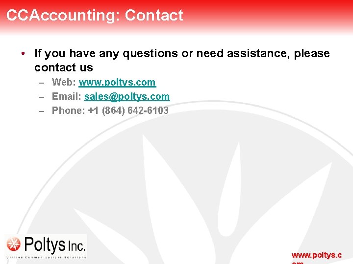 CCAccounting: Contact • If you have any questions or need assistance, please contact us