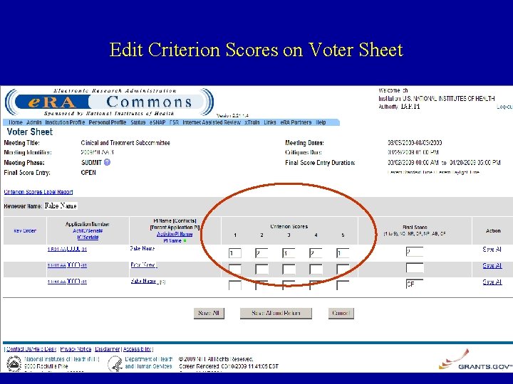 Edit Criterion Scores on Voter Sheet 32 