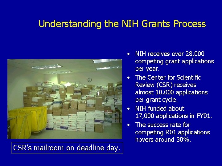 Understanding the NIH Grants Process • NIH receives over 28, 000 competing grant applications