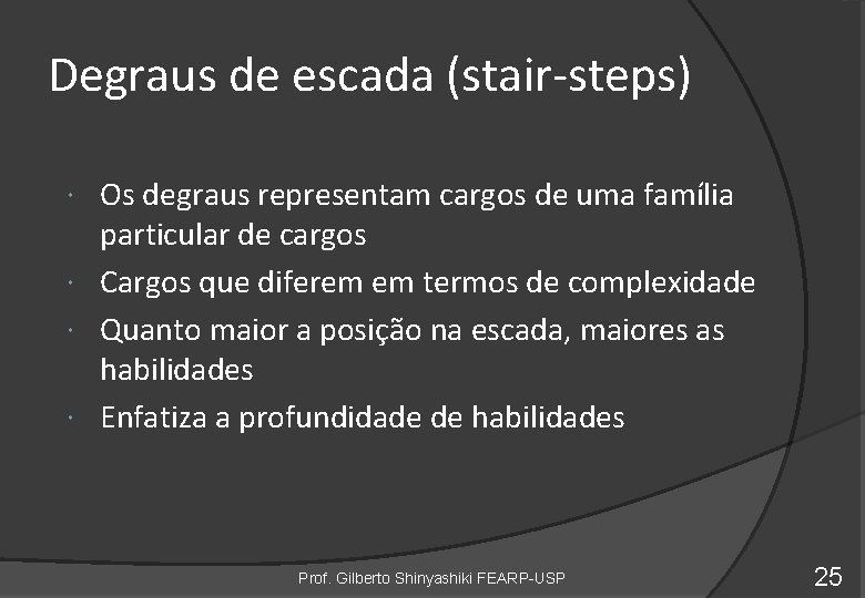 Degraus de escada (stair-steps) Os degraus representam cargos de uma família particular de cargos