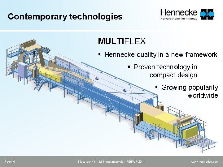 Contemporary technologies MULTIFLEX § Hennecke quality in a new framework § Proven technology in