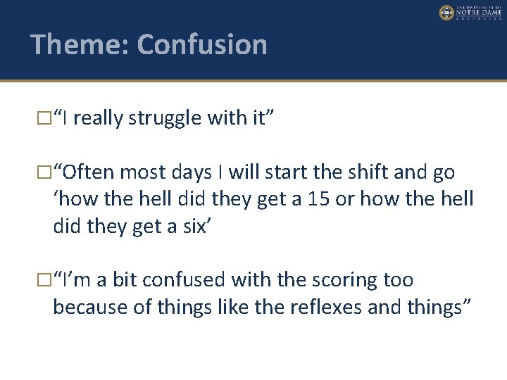 Theme: Confusion �“I really struggle with it” �“Often most days I will start the