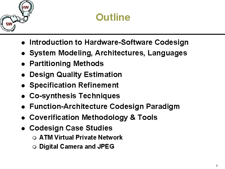 HW Outline SW l l l l l Introduction to Hardware-Software Codesign System Modeling,