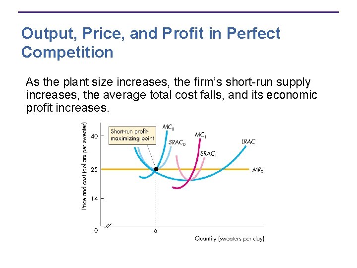 Output, Price, and Profit in Perfect Competition As the plant size increases, the firm’s