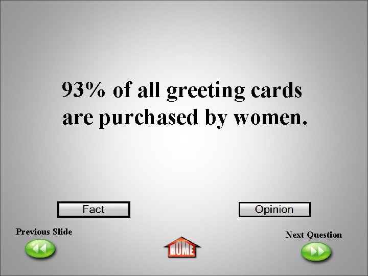 93% of all greeting cards are purchased by women. Previous Slide Next Question 