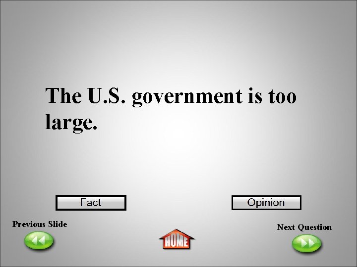 The U. S. government is too large. Previous Slide Next Question 