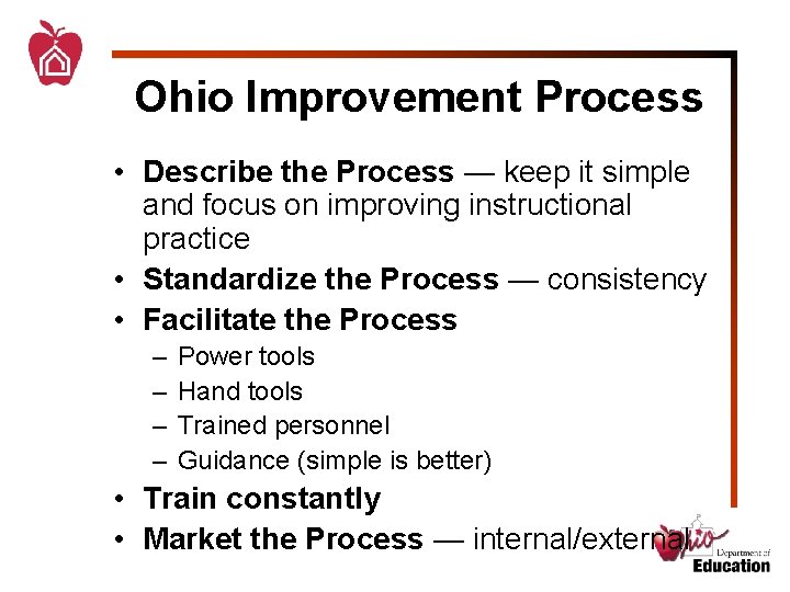 Ohio Improvement Process • Describe the Process — keep it simple and focus on