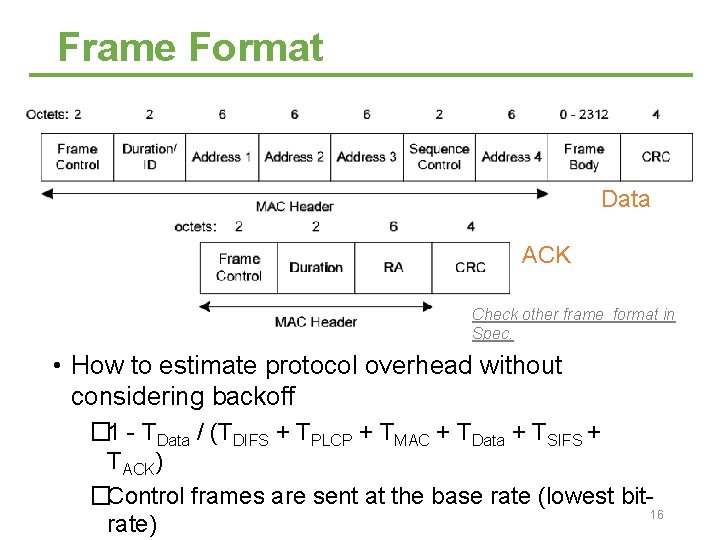 Frame Format Data ACK Check other frame format in Spec. • How to estimate