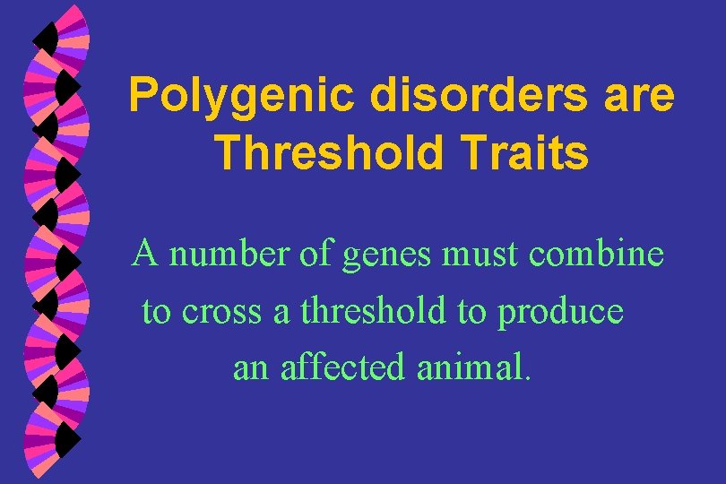 Polygenic disorders are Threshold Traits A number of genes must combine to cross a