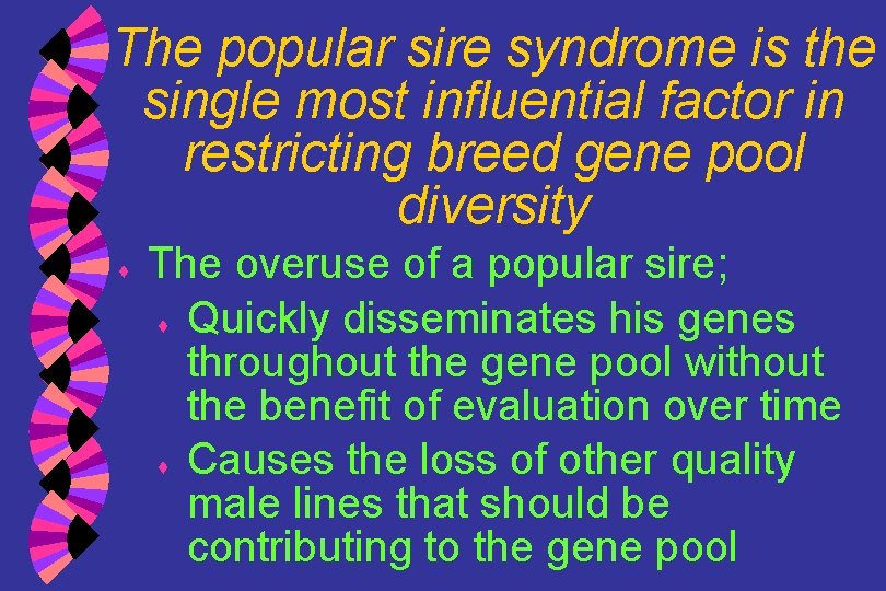 The popular sire syndrome is the single most influential factor in restricting breed gene