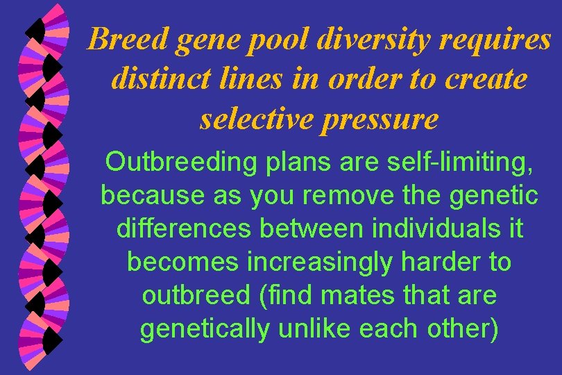 Breed gene pool diversity requires distinct lines in order to create selective pressure Outbreeding