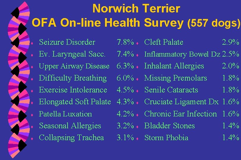 Norwich Terrier OFA On-line Health Survey (557 dogs) ♦ ♦ ♦ ♦ ♦ Seizure