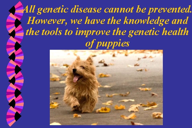 All genetic disease cannot be prevented. However, we have the knowledge and the tools