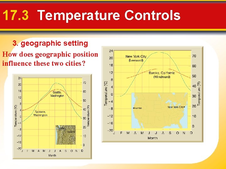 17. 3 Temperature Controls 3. geographic setting How does geographic position influence these two