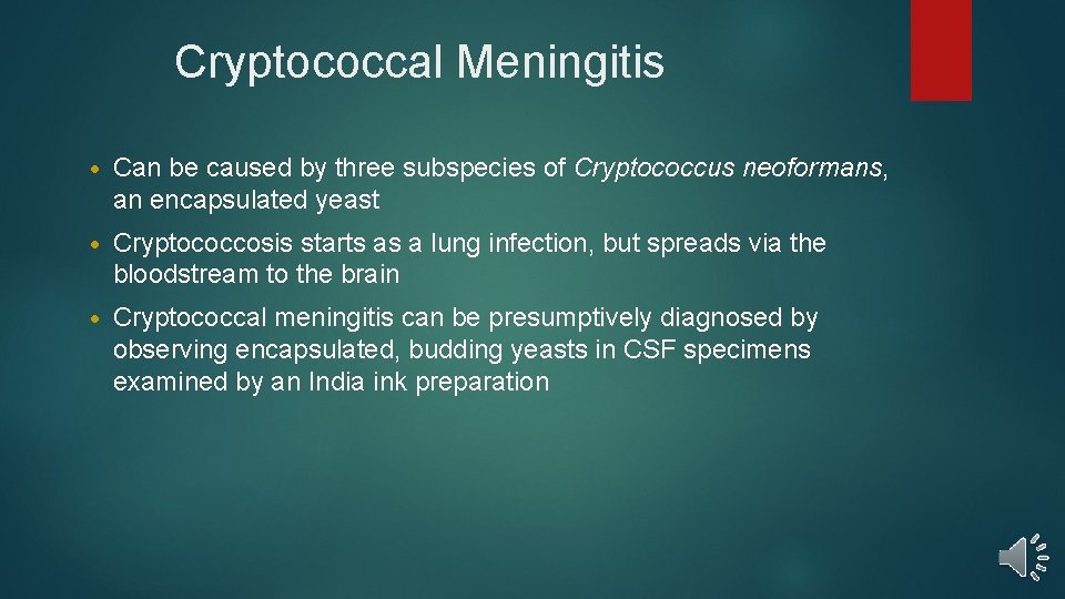 Cryptococcal Meningitis • Can be caused by three subspecies of Cryptococcus neoformans, an encapsulated