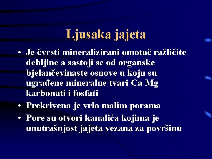 Ljusaka jajeta • Je čvrsti mineralizirani omotač ražličite debljine a sastoji se od organske