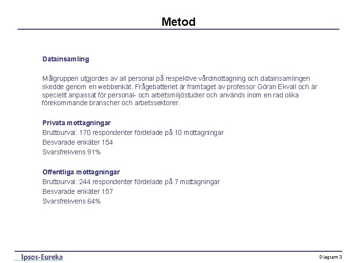 Metod Datainsamling Målgruppen utgjordes av all personal på respektive vårdmottagning och datainsamlingen skedde genom