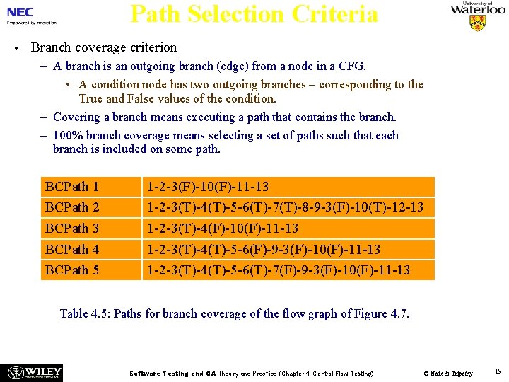 Path Selection Criteria • Branch coverage criterion – A branch is an outgoing branch