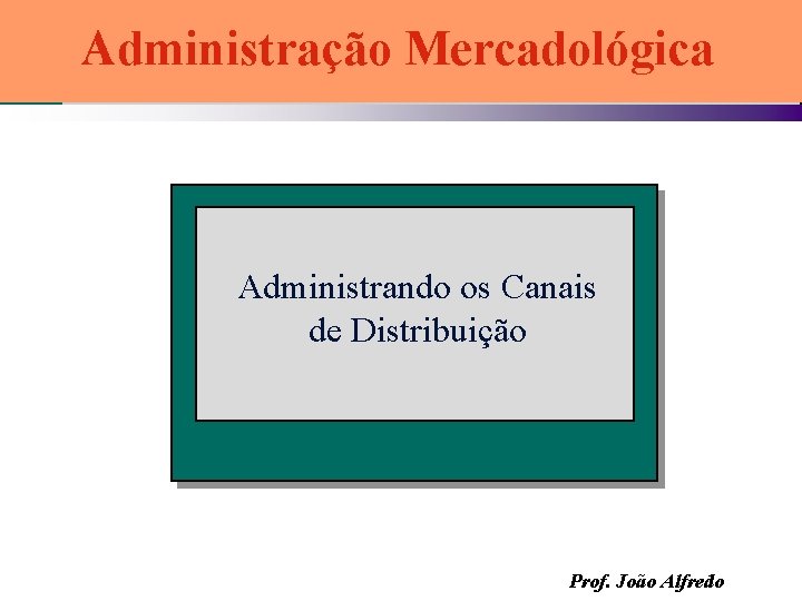 Administração Mercadológica Administrando os Canais de Distribuição Prof. João Alfredo 