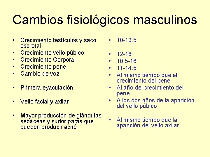 Cambios fisiológicos masculinos • Crecimiento testículos y saco escrotal • Crecimiento vello púbico •