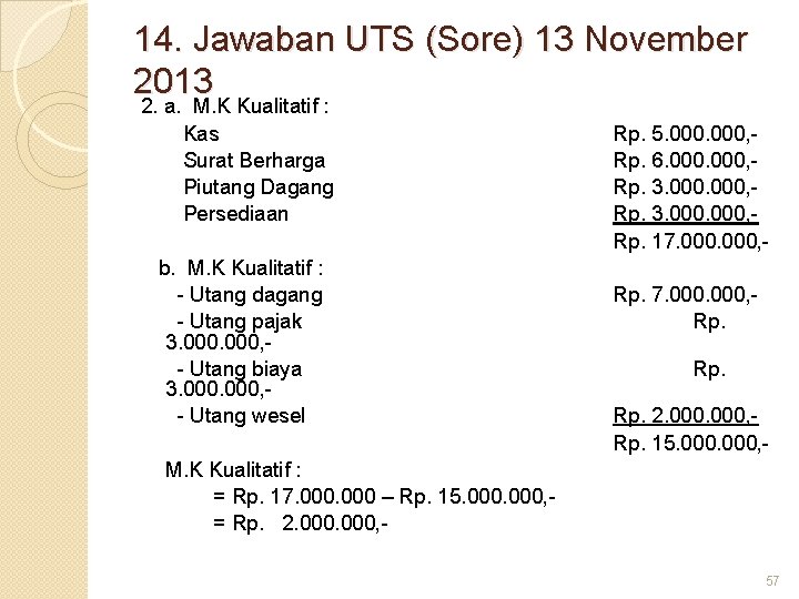 14. Jawaban UTS (Sore) 13 November 2013 2. a. M. K Kualitatif : Kas