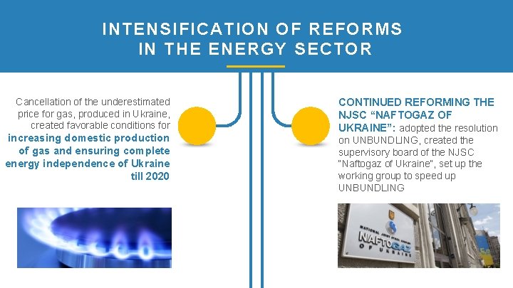 INTENSIFICATION OF REFORMS IN THE ENERGY SECTOR Cancellation of the underestimated price for gas,