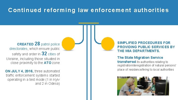 Continued reforming law enforcement authorities CREATED 28 patrol police directorates, which ensure public safety