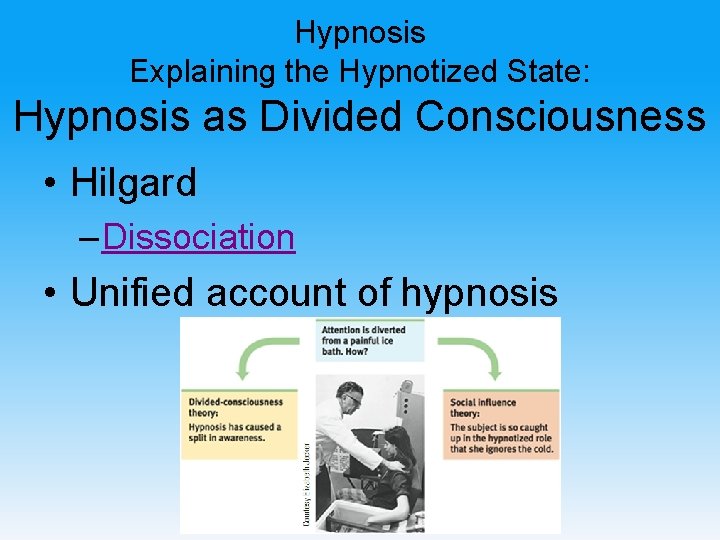 Hypnosis Explaining the Hypnotized State: Hypnosis as Divided Consciousness • Hilgard – Dissociation •