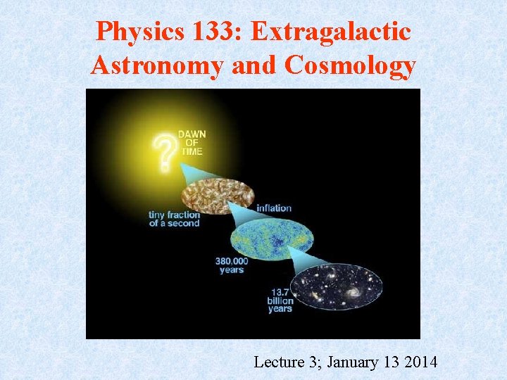 Physics 133: Extragalactic Astronomy and Cosmology Lecture 3; January 13 2014 