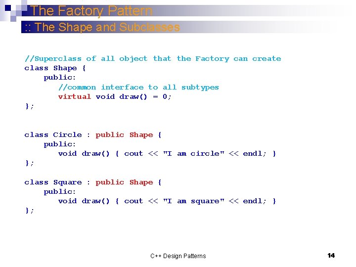 The Factory Pattern : : The Shape and Subclasses //Superclass of all object that