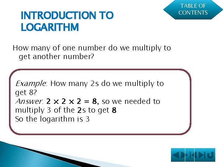 INTRODUCTION TO LOGARITHM How many of one number do we multiply to get another