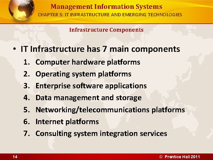 Management Information Systems CHAPTER 5: IT INFRASTRUCTURE AND EMERGING TECHNOLOGIES Infrastructure Components • IT Management Information Systems CHAPTER 5: IT INFRASTRUCTURE AND EMERGING TECHNOLOGIES Infrastructure Components • IT