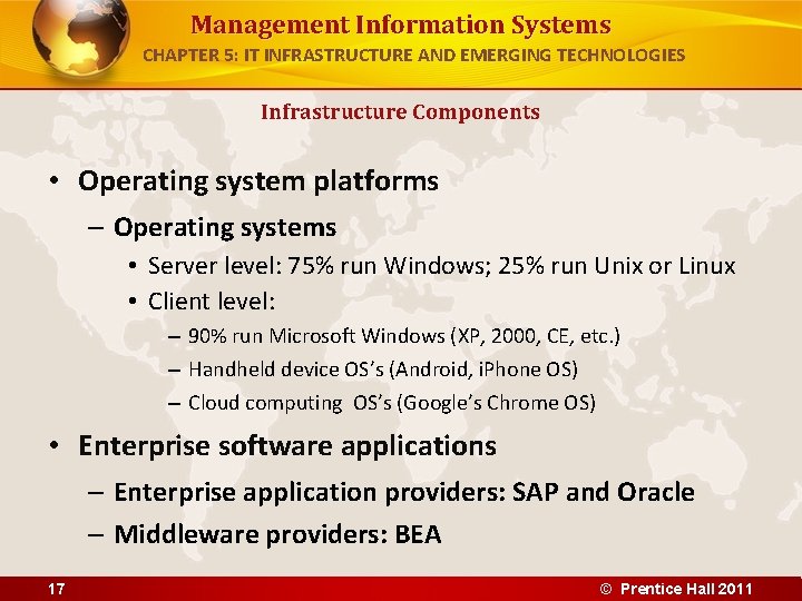 Management Information Systems CHAPTER 5: IT INFRASTRUCTURE AND EMERGING TECHNOLOGIES Infrastructure Components • Operating Management Information Systems CHAPTER 5: IT INFRASTRUCTURE AND EMERGING TECHNOLOGIES Infrastructure Components • Operating