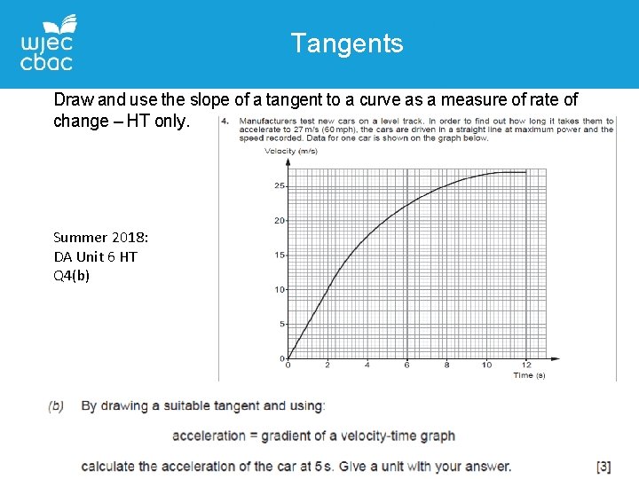Tangents Draw and use the slope of a tangent to a curve as a