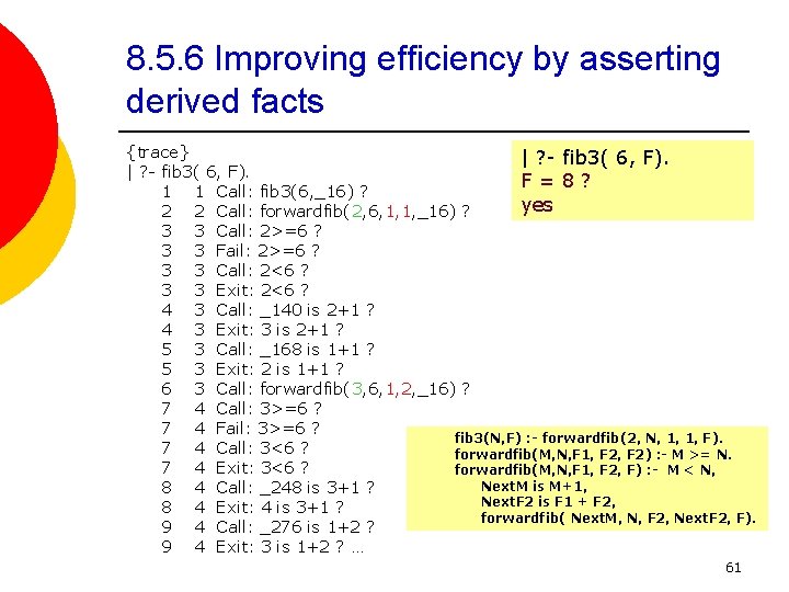 8. 5. 6 Improving efficiency by asserting derived facts {trace} | ? - fib