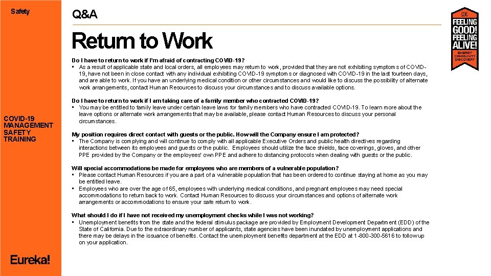 Safety Q&A Return to Work Do I have to return to work if I’m