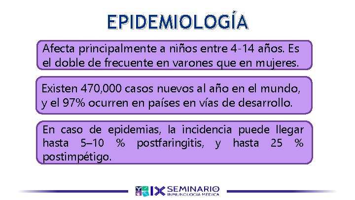 EPIDEMIOLOGÍA Afecta principalmente a niños entre 4 -14 años. Es el doble de frecuente