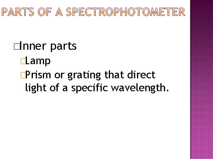 �Inner parts �Lamp �Prism or grating that direct light of a specific wavelength. 