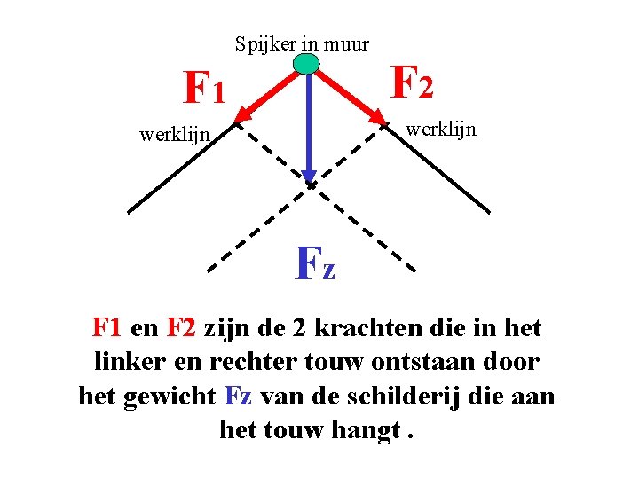 Spijker in muur F 1 F 2 werklijn Fz F 1 en F 2